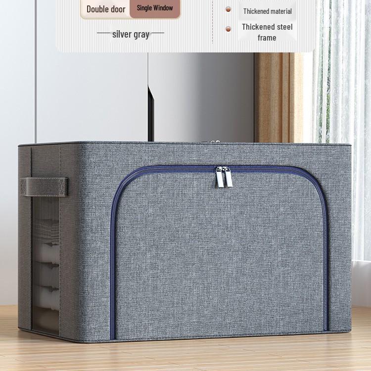 Foldable Steel Frame Clothing & Quilt Storage Box - Moisture-Proof Cotton Organizer for Dorm & Home.