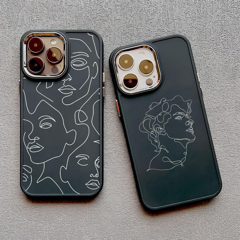 Abstract Geometric Art Line Face Silicone Phone Case for IPhone 16 13 12 11 Pro Max 15 14 Pro Max Plus 7 8 X XS XR Back Coque