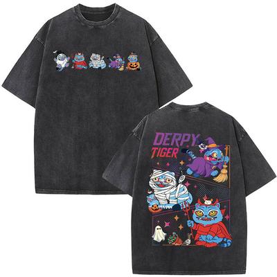 Women KPop Demon Hunters Vintage Washed T-shirts Rumi Mira Zoey Cartoon T-shirt Women Casual TShirt O-collar Halloween