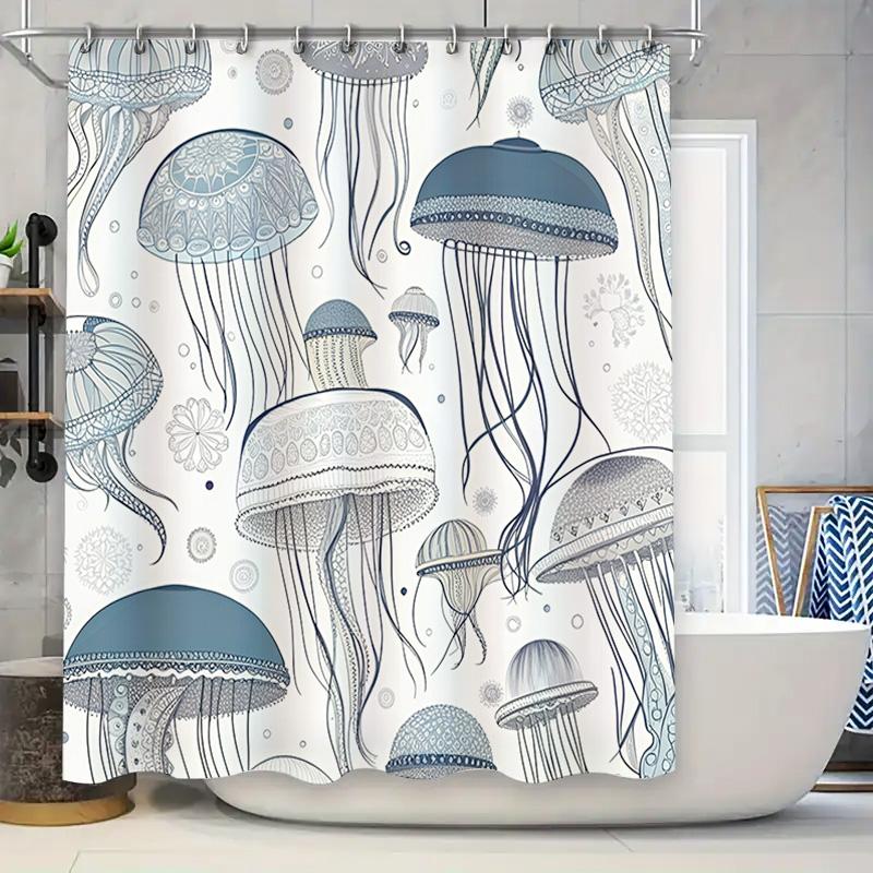 

Underwater World Jellyfish Shower Curtain Blue And White Floral Print Decorative Bath Rug Tissue Box Holder For Home Bathroom De 90x180cm