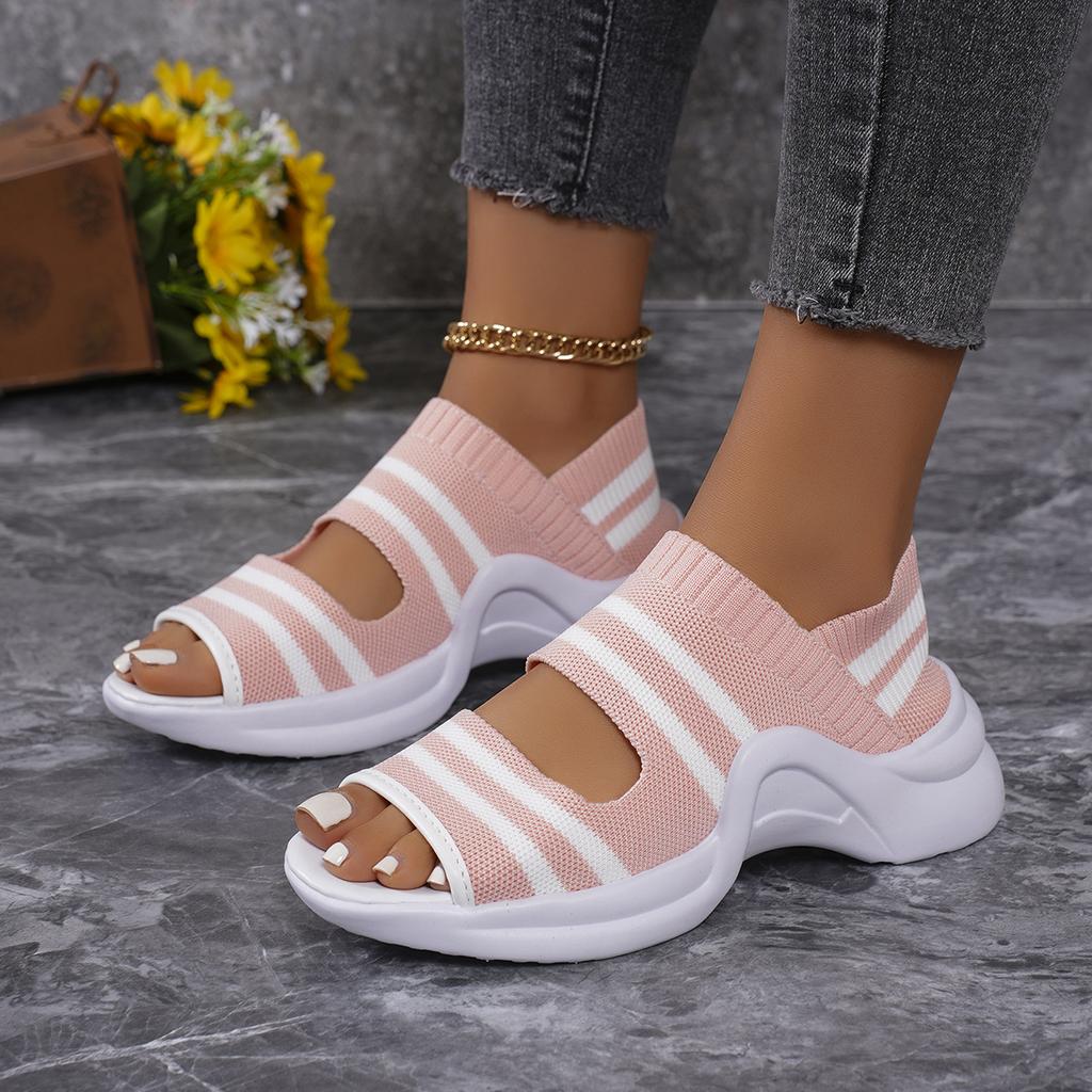 Fashion Women Sandals Summer New Thick Bottom Round Head Shoes Mesh Matching Color Slippers Casual Comfortable Light Breathable Sandals