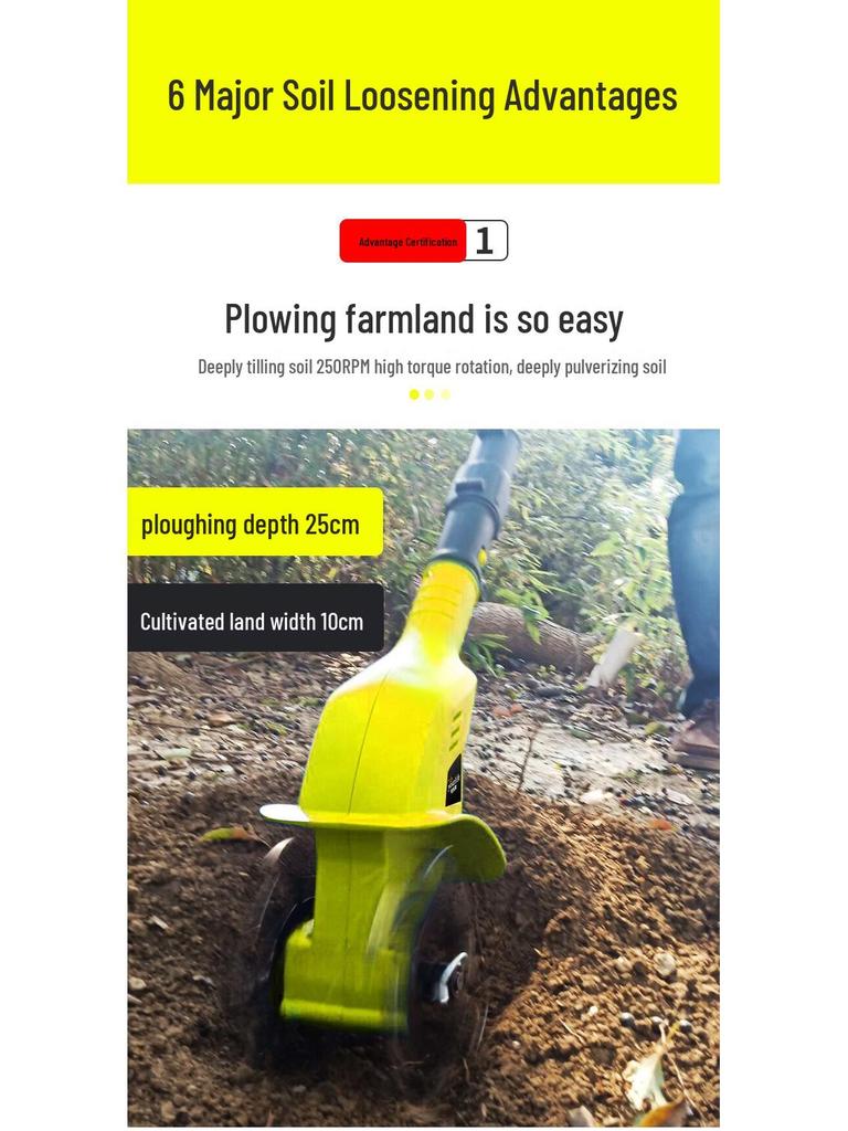 Youlefu Motocultor Electric Portabil cu Litiu - Motosapă Rotativă de Uz Casnic Compactă