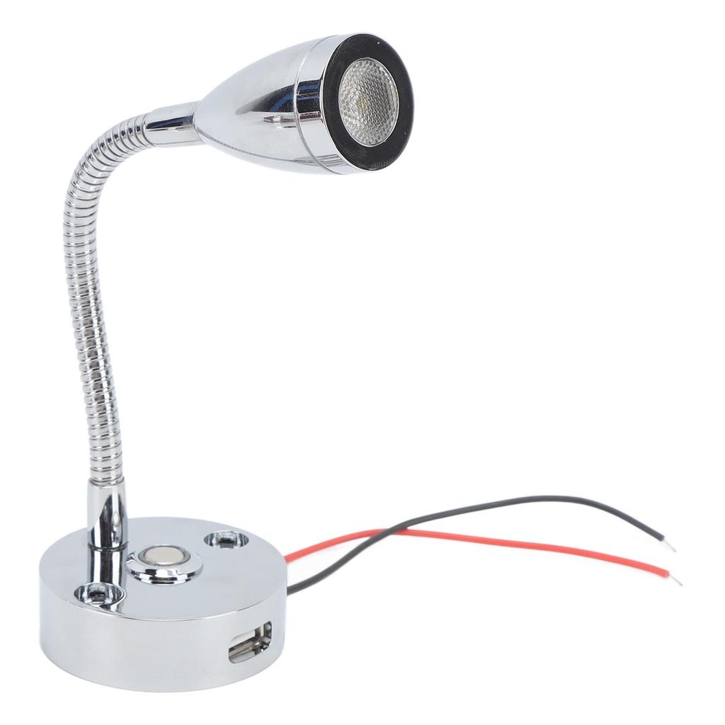 RV Reading Light LED Chrome Indoor Bedside Lamp Boat Yacht USB 3 Adjustable Light Color Touch Lamp D