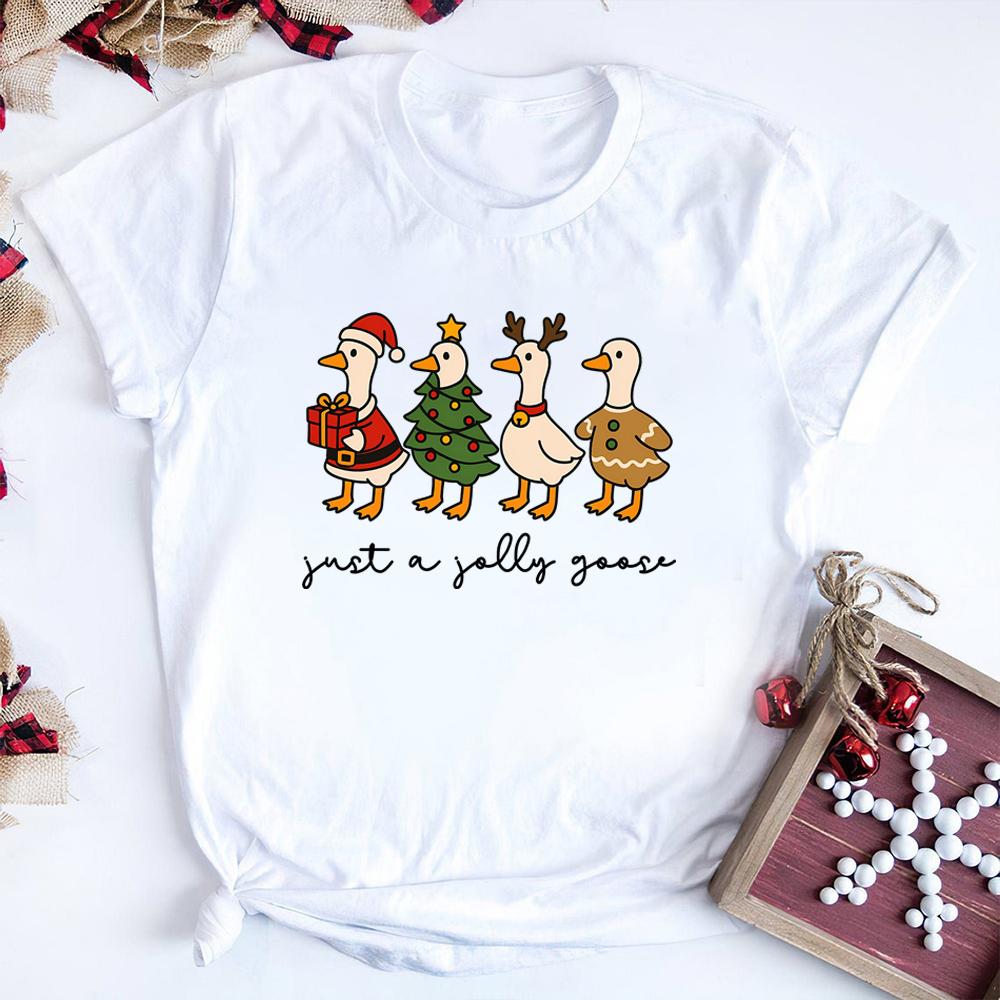 Cute Just A Jolly Goose Tshirt Christmas Goose Shirt Funny Santa Tshirt Gingerbread Goose Graphic Tee Unisex Short Sleeves Tops