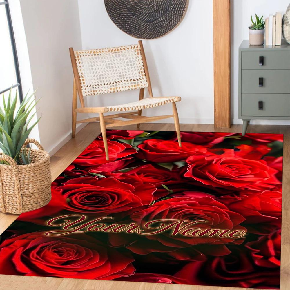 Rose Personalized Name Area Rug Suitable for Living Rooms Dormitory Bedrooms Decorate Room Anti-slip Rug Office Home Decor