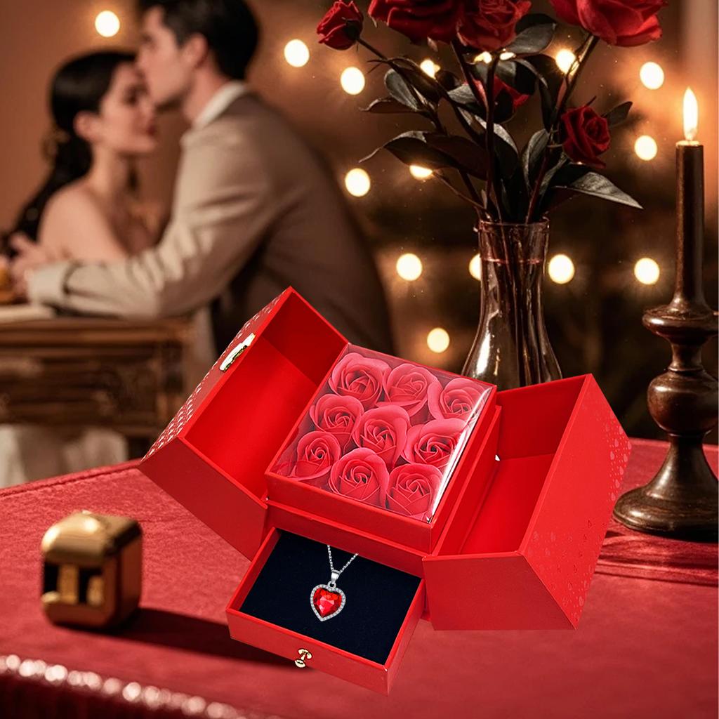 Luxury Heart-Shaped Necklace with Red Synthetic Zirconia Pendant,Romantic Gift for Mom,Birthday, Valentine'S Day, Wedding Party