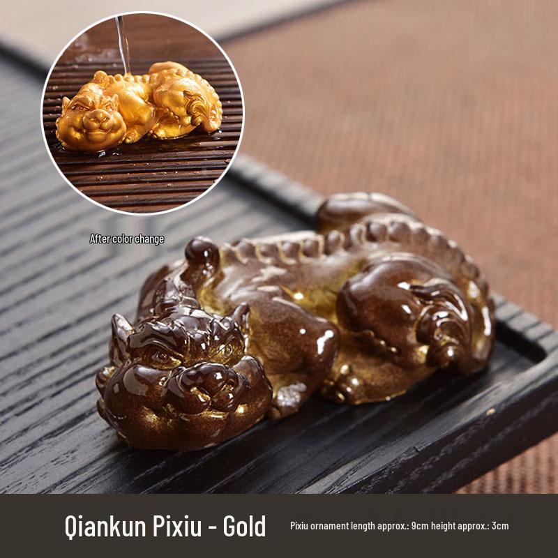 Luxury Resin Pixiu Tea Pet: Color-Changing Wealth-Attracting Ornament for Tea Sets.