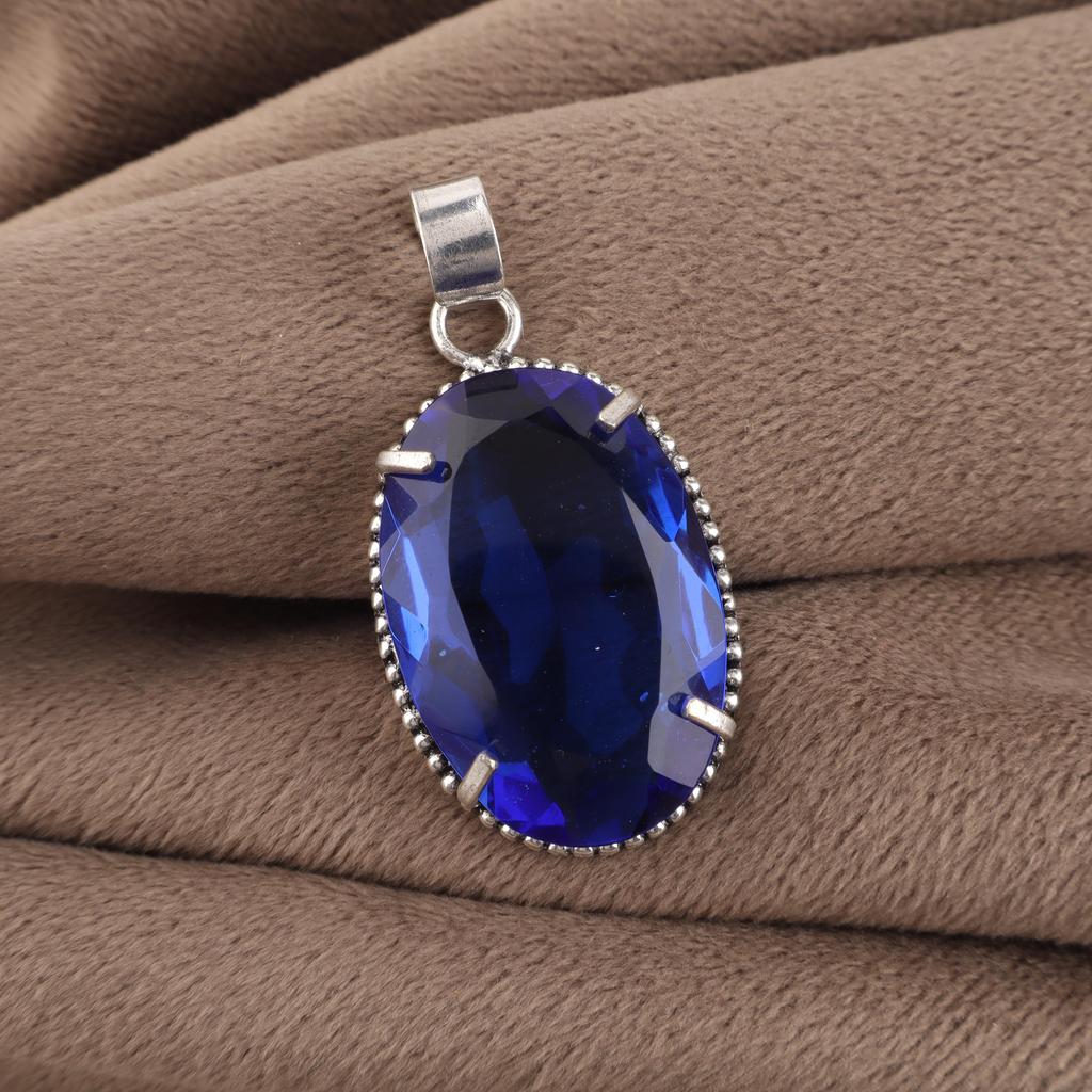 Dunkelblauer Tansanit Edelstein Silber Anhänger 1,75" , 925 Sterling Silber Handgefertigter Schmuck, Anhänger Geburtstagsgeschenk für Sie PP-63-12