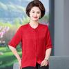 Mom's Mid-Sleeve Red Silk Top - Summer Loose Fit, Chinese Style for Middle-Aged & Elderly Women