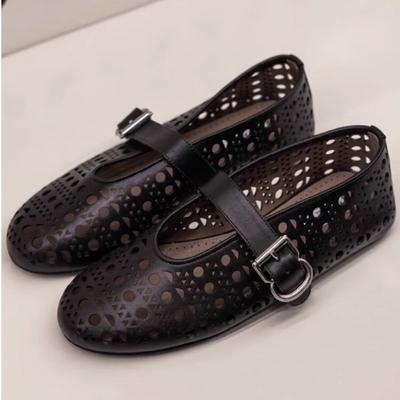 French Hollow Ballet Shoes, Flat-bottomed Buckle, Shallow Mouth Mary Jane Shoes, Women's Design Shoes