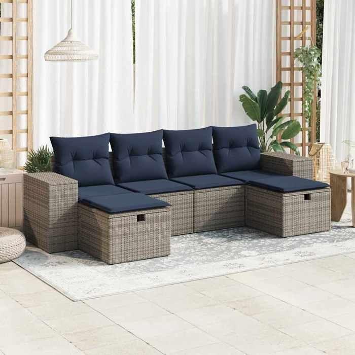 VidaXL Garden Lounge Set 6 Pcs with Grey Cushions Wicker 3325727