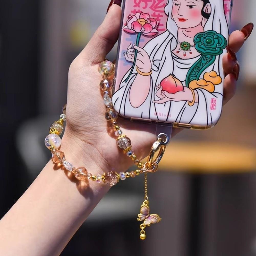 Crystal Phone Lanyard Handmade Beaded Phone Wrist Chain Keychain Phone Charm Camera Chain