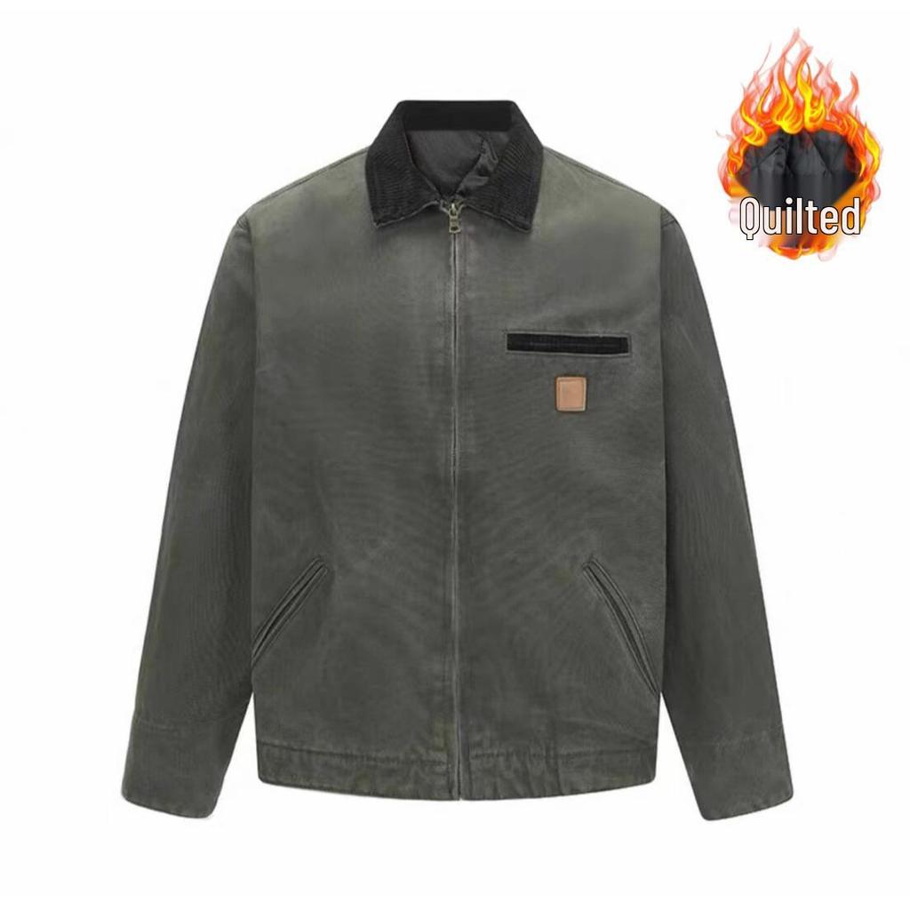 Men's Retro Heavyweight Washed Detroit Jacket: Autumn/Winter Loose Fit Trendy Ruffian Cool Style.