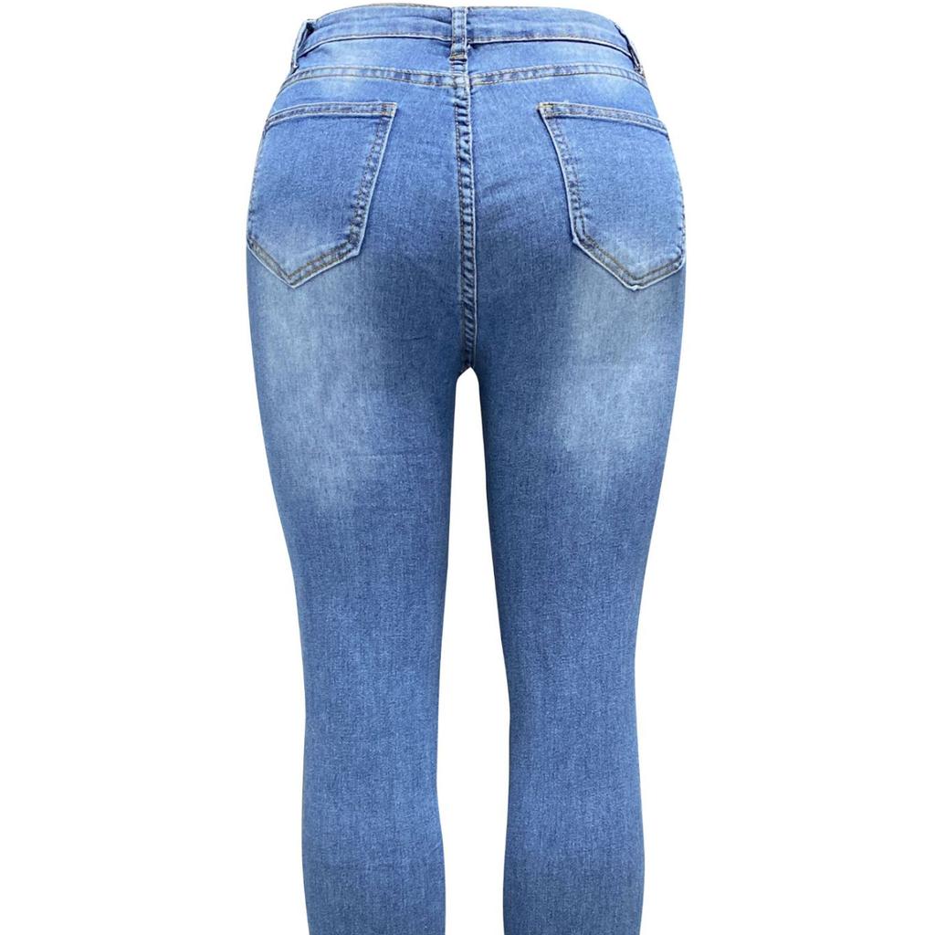 Mode damen loch gerade jeans weibliche getragen kleine bein hosen neue hosen