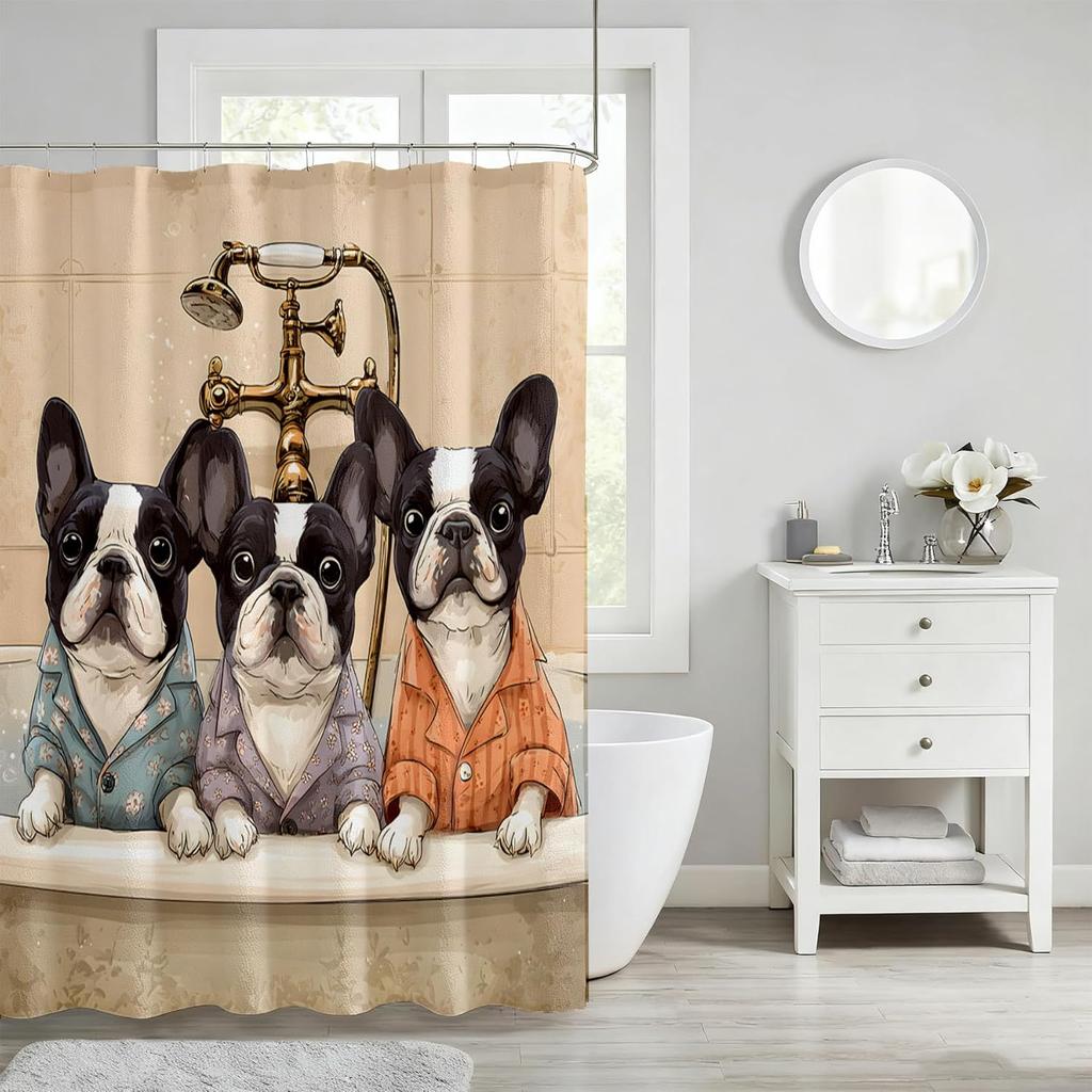 Cute Vintage Aesthetic Shower Curtains, Modern Waterproof Bath Curtain, Fabric Cloth Shower Curtain for Bathroom Decor, Brown