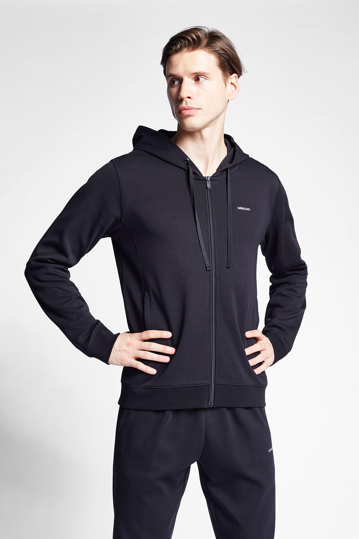 

Черная мужская толстовка с капюшоном на молнии 24S-1241-24B