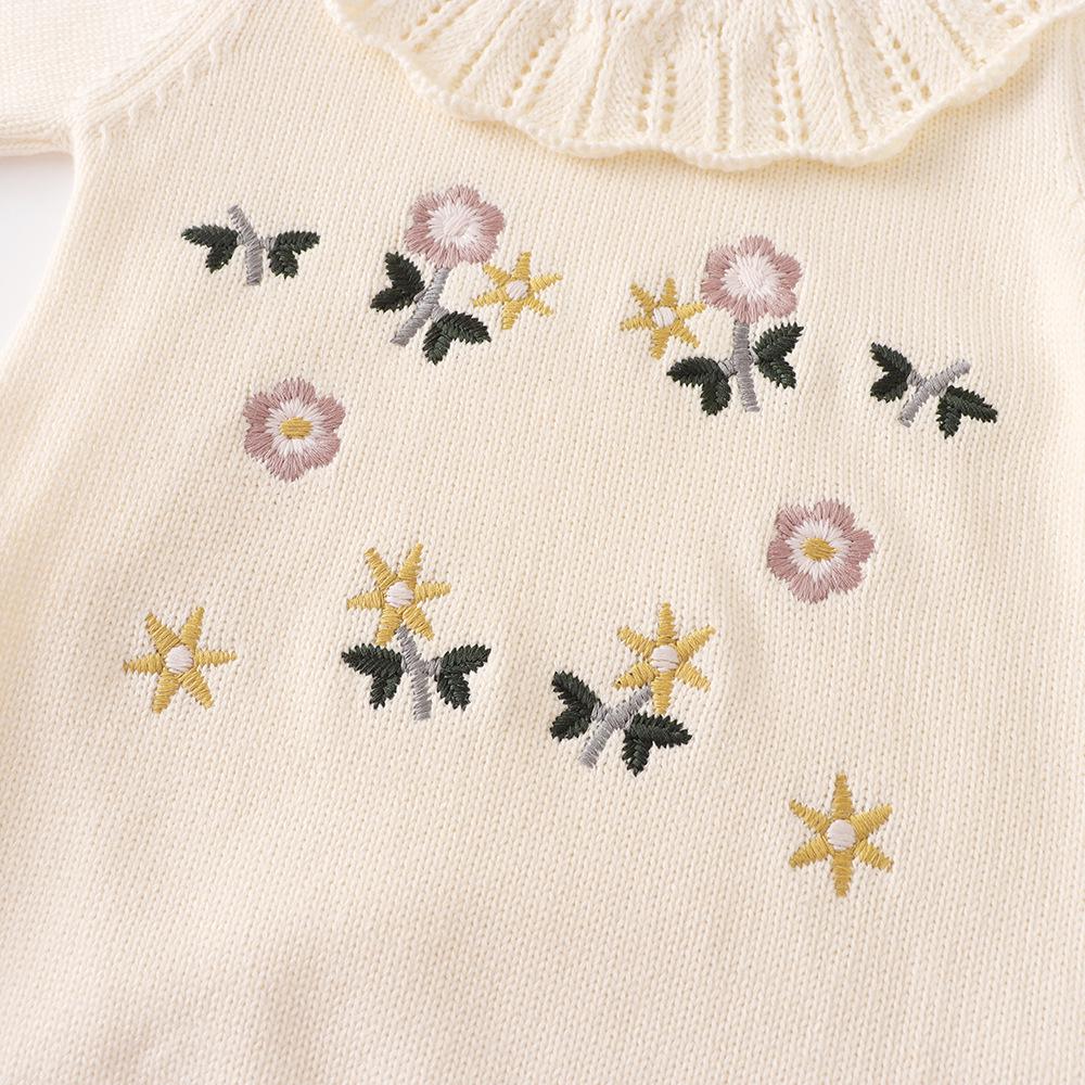 2025 Autumn Baby Girl Princess Romper: Embroidered Knit Sweater & Cotton Dress Jumpsuit for 100 Days to 1 Year Old