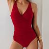 Costume da bagno intero da donna con controllo pancia – Costume da bagno con incrocio e arricciatura sul davanti, scollo a V