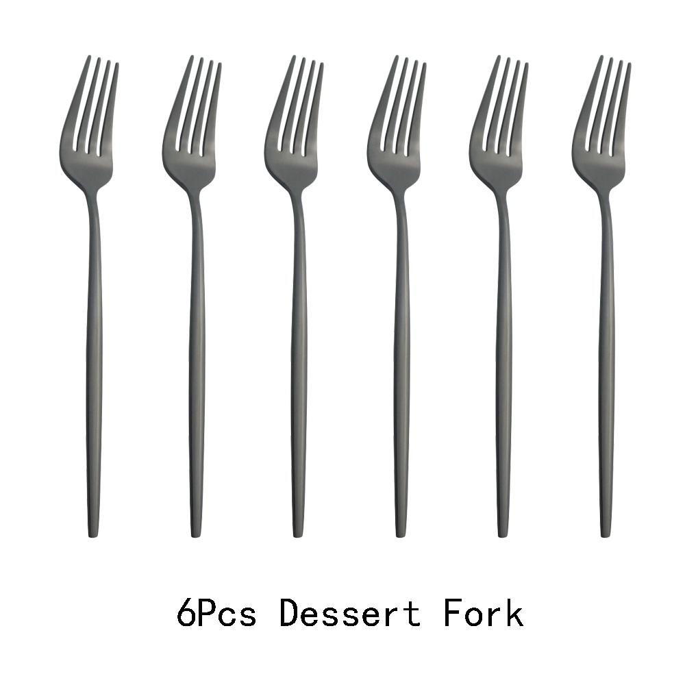 6pcs/Set Black Gold Dessert Fork Set Mirror Stainless Steel Colorful Fork Set Tableware Cutlery Set Home Party Kitchen Tableware