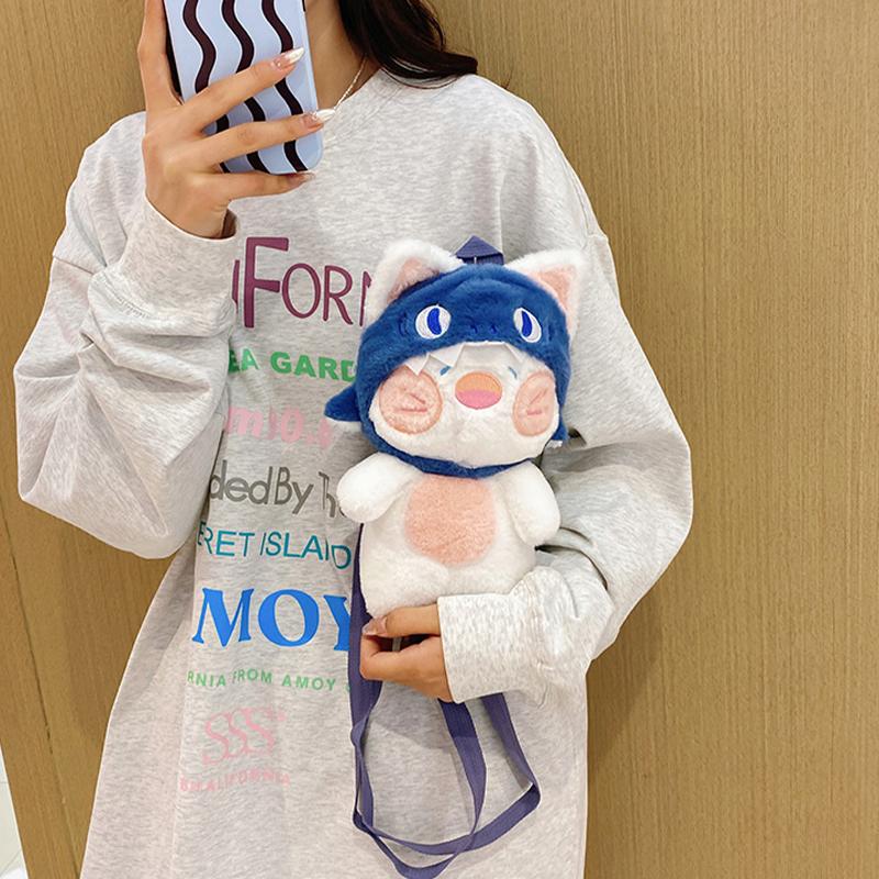 

Мультяшный Милый Кот-Акула Плюшевая Игрушка Кукла Сумка Двойной Плечевой Наклонный Кросс-Боди белый