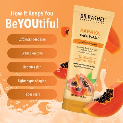DR.RASHEL Papaya Face Wash | With Natural Papaya Extracts & Fruit Infusion | Deep Cleansing | Skin Brightening | For Oily & Dry Skin | 100ml Each