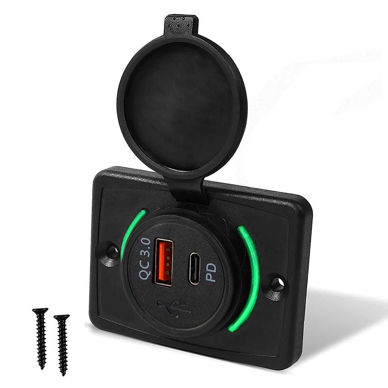 24V USB Fast Charging Socket RV USB Socket Panel 38W Fast Charging Car Charger Socket with LED Light for Car Bus Truck Boat ATV