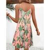 Pink Tropical Plant - Printed Ruffled Spaghetti Strap Dress