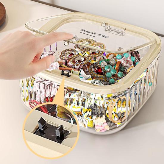 Storage Box with Press To Open Lid Design Anti-Dust Durable Plastic Large Capacity Organizer for Hair Accessories