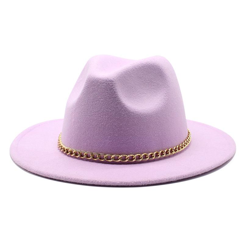 2021 Season Big Eaves Hat Flat Edge Top Hat Men'S And Women'S Chain Woolen Jazz Hat