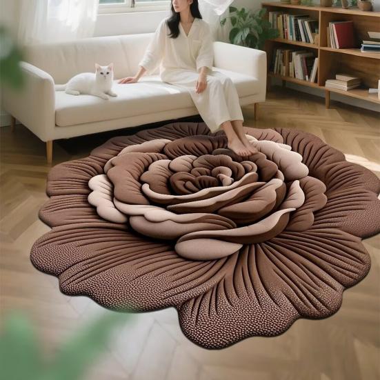 Floor Mat Large Size Non-Slip Floral Plush Rug with 3D Visual Effect Easy Maintenance Floor Rug Living Room Bathroom Kitchen Decor