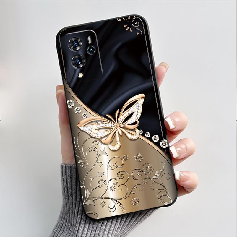 For ZTE V40 Pro 9046 Case Black Jelly Soft Silicone TPU Butterfly Flowers Pattern Phone Casing For ZTE Blade V40 Pro Back Cover