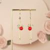 Exquisite 2025 French Fashion Red Tassel Earrings with Rhinestone-Leaf and Frosted Pearl Design for Women