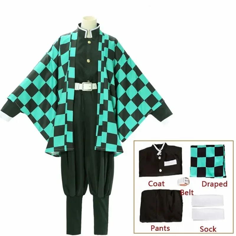 Halloween Tanjirou Kamado Kostuum Anime Cosplay Mannen Kimono Uniform Halloween Feest Demonias Vrouwen Kleding Kinderen kid150CM zwart