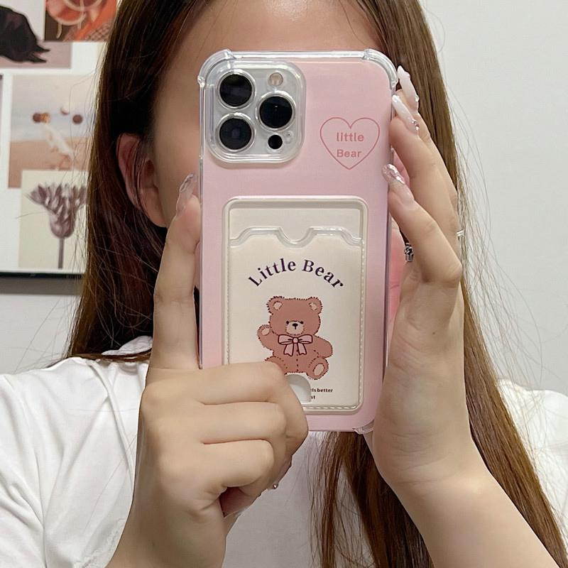Cute Bear Printed Soft TPU Clear Shockproof Casing Protective Cover Transparent Full Back Case