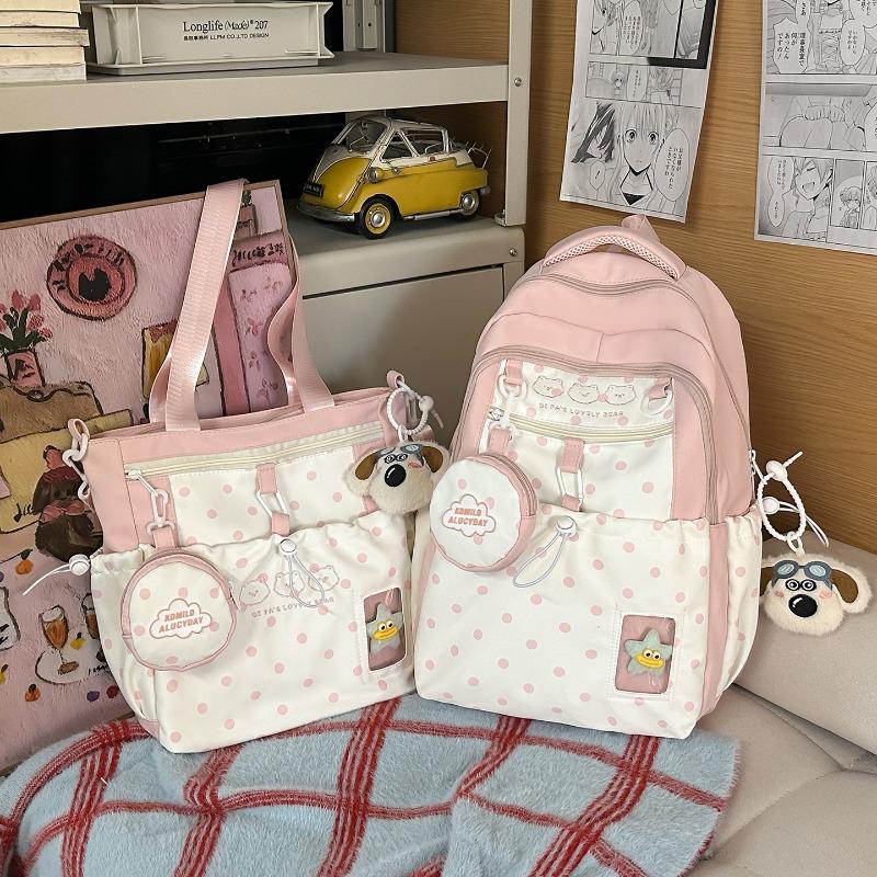 School bag women's new college style Japanese fresh cartoon polka dot backpack junior high school students lightweight travel backpack