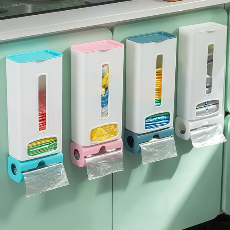 Wandmontierter Kunststoff-Müllbeutelhalter Müllbeutel-Aufbewahrungsbox mit Deckel Behälter Küche Badezimmer Diverses-Behälter