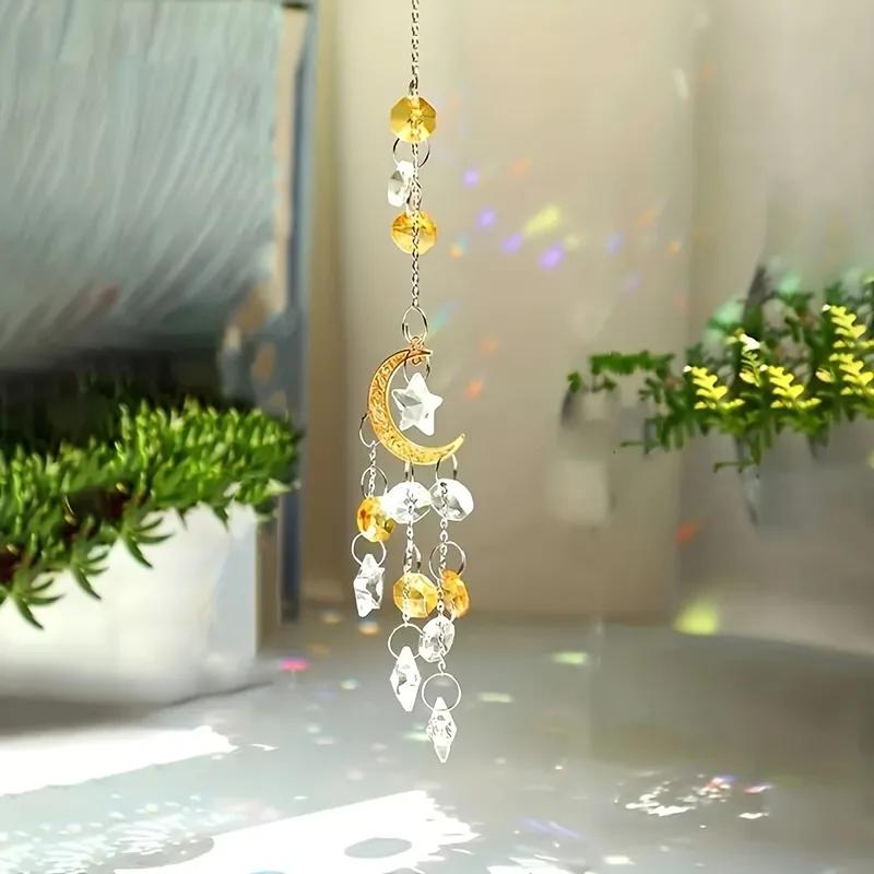 Crystal Sun Catcher Moon Star Sun Window Prism Hanging Ornament Rainbow Maker Garden Home Decor