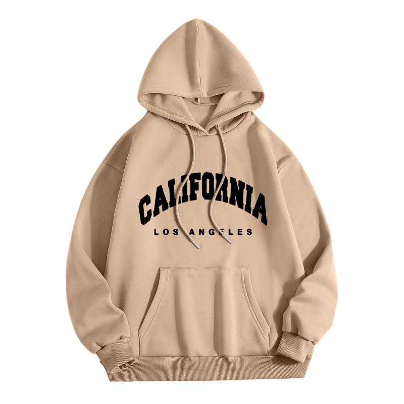 Womens Fleece Hooded Sweatshirt Printed Letter Casual Winter Warm Top