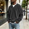 Men's V-neck Faux Two Piece Corduroy Long Sleeve Casual Sportswear T-shirt