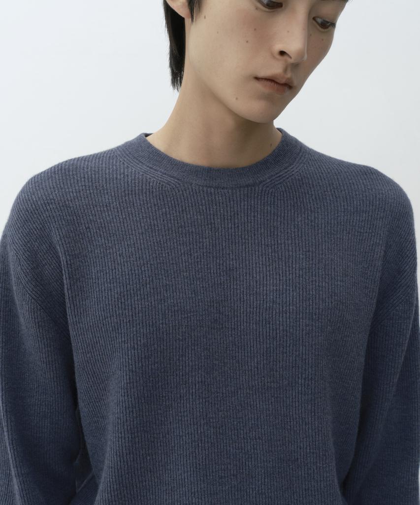 MUSINSA STANDARD [Victoria Wool] Minimal Ribbed Crew Neck Knit [Blue Grey]