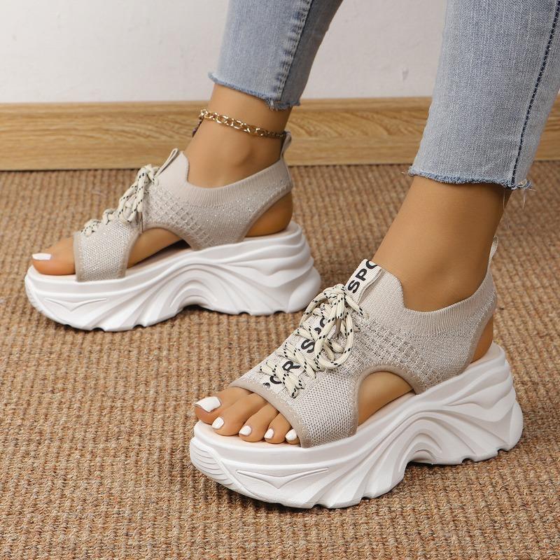 Muffin breathable thick-soled fish mouth sandals women's spring and summer new straps fly-woven high-heeled sports sandals