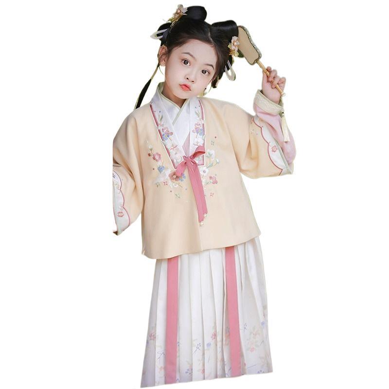 Autumn Hanfu: Girls' Three-Piece Ming Dynasty Costume Set - Fairy Princess Dress for Performances