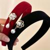 Korean Black Velvet Camellia Flower Headbands for Women Girls Elegant BB Clip Pearl Hairband Headwear Hair Accessories