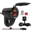 Waterproof Mobile Phone Charging Voltage Meter 12V/2A QC 2.0/3.0 USB Charger Socket for Car Boat Motorcycle Dual USB Power Outlet with LED Digital