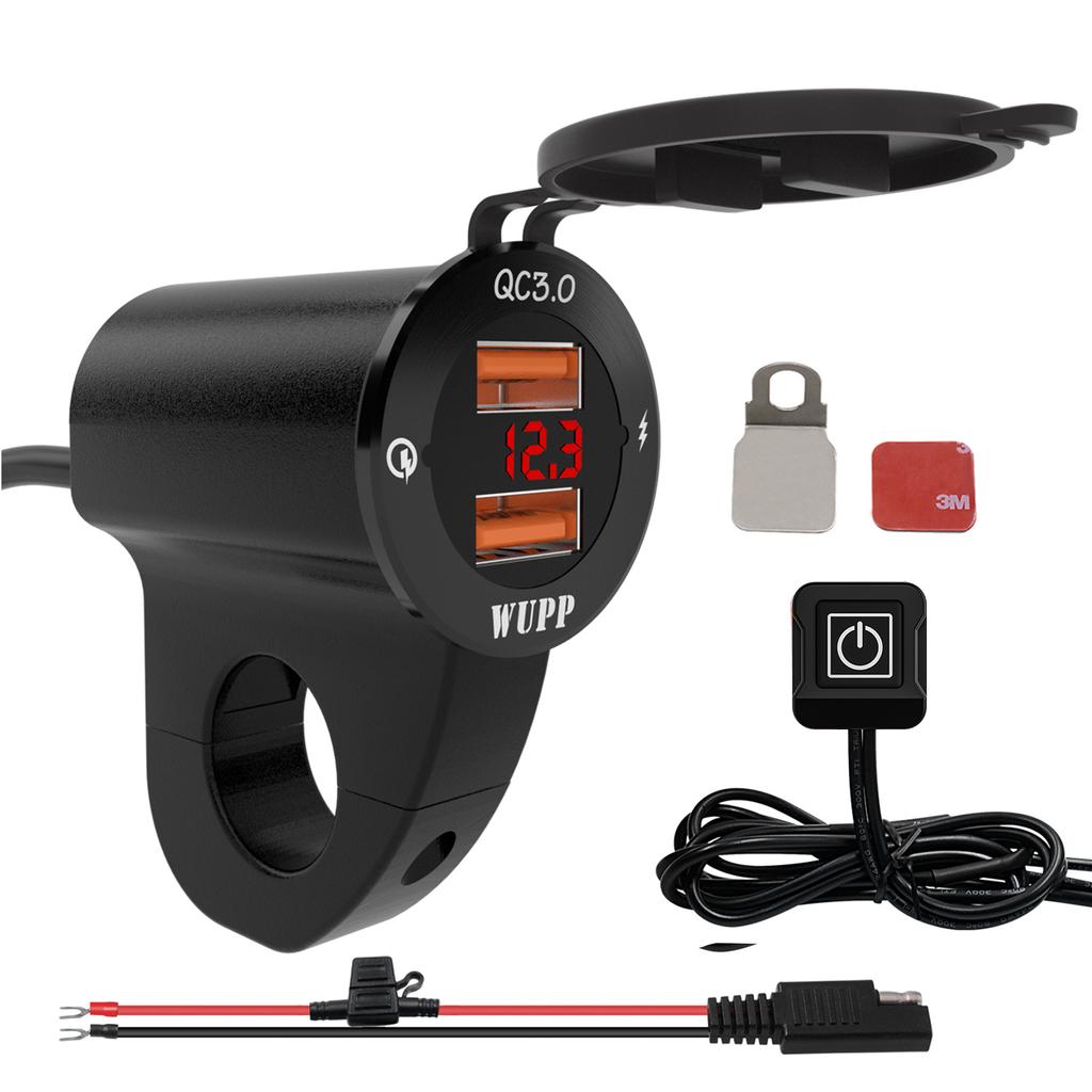 Waterproof Mobile Phone Charging Voltage Meter 12V/2A QC 2.0/3.0 USB Charger Socket for Car Boat Motorcycle Dual USB Power Outlet with LED Digital
