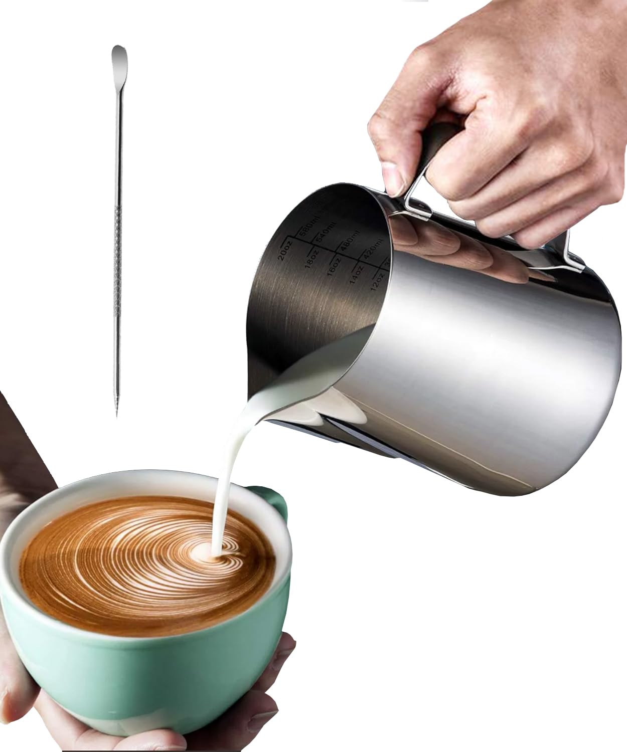 

Vitalux Milk PitcherJug, 304 Stainless Steel, Milk Frothing Pitcher for Coffee, Latte Art, Milk Pot, Drink Pitcher with Scale, 12oz (350ml)