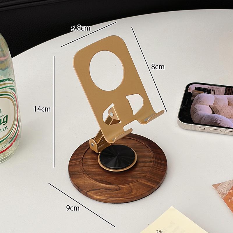 Retro Adjustable Desktop Phone Holder with Imitation Wood Grain Base