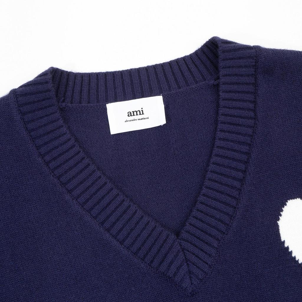 AMI 2025 Autumn and Winter Men's New Red Heart Letter V-neck Sleeveless Couple Sweater Vest