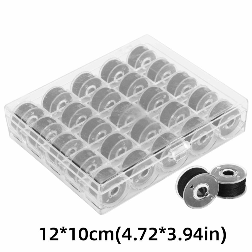 25Pcs Black Bobbin Set Plastic Side Clear Storage Embroidery Thread High Speed Industrial Grade Sewing Thread Home Embroidery