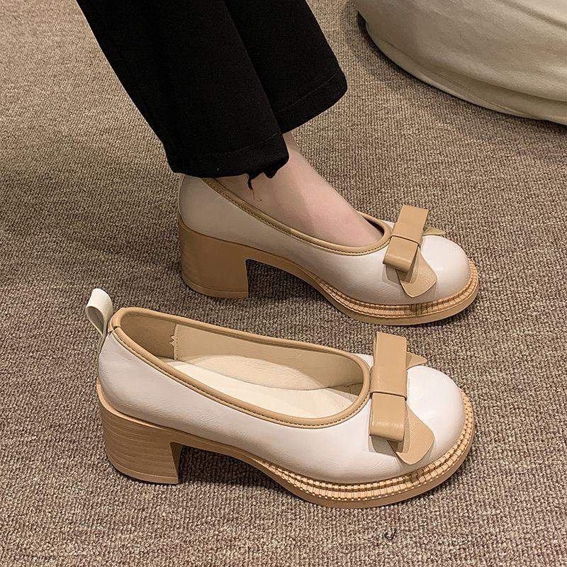 Black Ladies Pumps with Medium Heels Women's Mary Jane Shoes Bow Popular Stylish Lastest Chic and Elegant Luxury Brand Casual 39